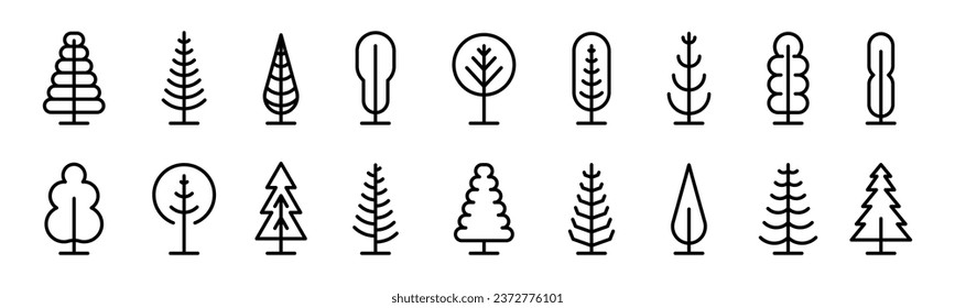 Juego de iconos de árbol. Icono de árbol vectorial. Iconos de estilo lineal.