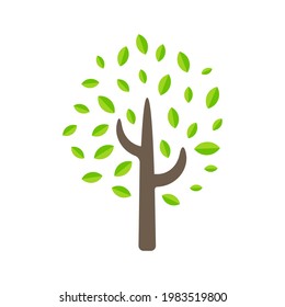 Tree icon simple flat green tree design Economical paper usage ideas To reduce cutting down trees