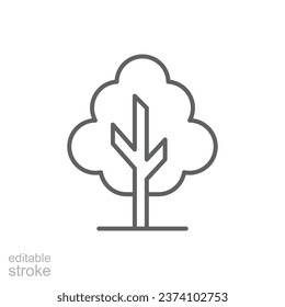 Icono de árbol. Estilo de contorno simple. Árbol único, hoja, bosque, concepto de naturaleza. Símbolo de línea delgada. Ilustración vectorial aislada. Trazo editable.