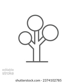 Tree icon. Simple outline style. Oval leaves, branch, nature, floral, forest concept. Thin line symbol. Vector illustration isolated. Editable stroke.