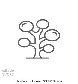 Tree icon. Simple outline style. Oval leaves, branch, nature, floral, forest concept. Thin line symbol. Vector illustration isolated. Editable stroke.
