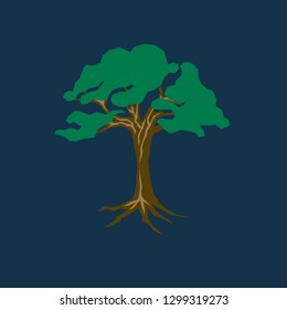 Tree icon, tree symbol. Flat vector sign isolated on blue background. Simple vector illustration for graphic and web design.
