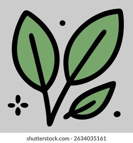 Tree icon with two green leaves, symbolizing nature, growth, and environmental conservation efforts.