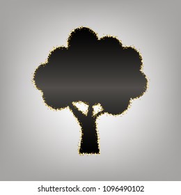 Tree icon. Vector. Blackish icon with golden stars at grayish background.