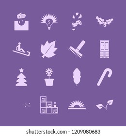 tree icon. tree vector icons set hand seeds, dry leaves wind, rake and holly berry