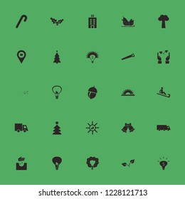 tree icon. tree vector icons set sun leaves, gift location, sleigh bells and acorn