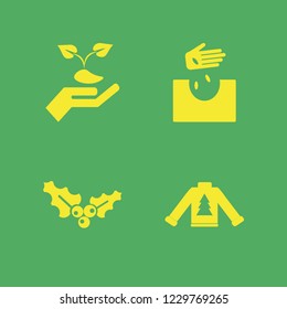 tree icon. tree vector icons set holly berry, hand sprout, hand seeds and sweater with christmas tree