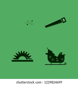 tree icon. tree vector icons set dry leaves wind, saw and sleigh with christmas gifts