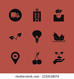 tree icon. tree vector icons set sleigh with christmas tree gifts, hand sprout, gift location and hand seeds