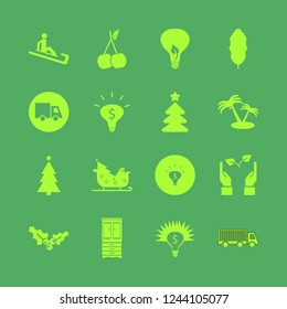 tree icon. tree vector icons set sleigh with christmas tree gifts, bulb leaf, holly berry and palm trees