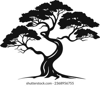 Baumsymbol, Vektorgrafik. Baum mit Ast hinterlässt Symbole oder Schilder. Emblem einzeln auf weißem Hintergrund, Flacher Stil für Grafik und Silhouette, Logo. EPS10-Piktogramm