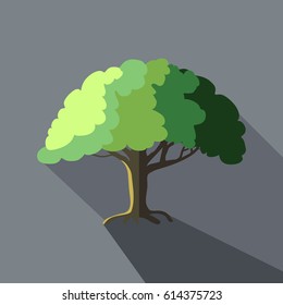 Tree Icon Vector With Long Flat Shadows Or Shade, Landscaping Or Lawn Service Design, Outdoor Parks And Nature Symbol In Minimalist Style