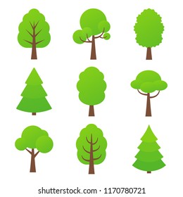 Tree icon. Vector. Nature symbol in flat design. Green forest plants. Cartoon illustration. Collection of design elements.