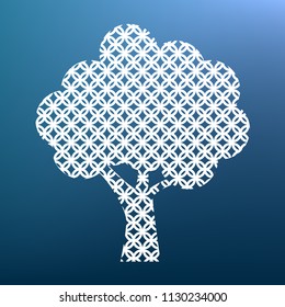 Tree icon. Vector. White textured icon at lapis lazuli gradient background.