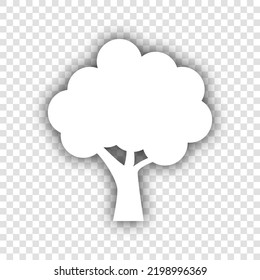 Tree icon. White Icon with dropped natural gray Shadow at transparent Background. Illustration.