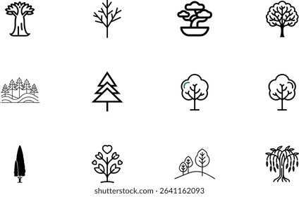 Tree Icons Collection of Diverse Line Art Tree Graphics