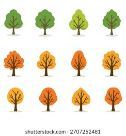 Ilustración vectorial de la colección, iconos coloridos del árbol fijados para el diseño de la naturaleza,