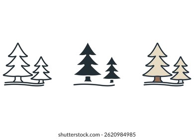 Iconos del árbol aislados en el fondo blanco. Diseño de estilo plano