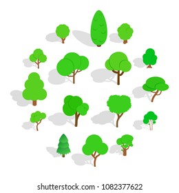Tree icons in isometric 3d style. Park set isolated vector illustration