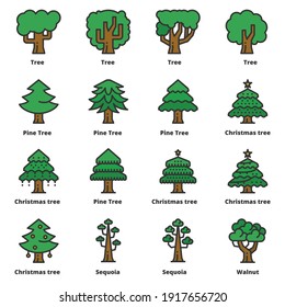Tree  Icons Line Color Vector Illustration , Ecology, Nature, Wood