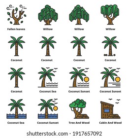 Tree  Icons Line Color Vector Illustration , Ecology, Nature, Wood
