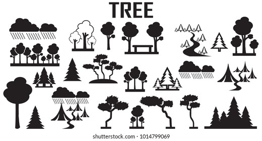 TREE icons, mono vector symbols
