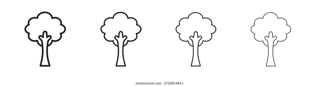 Tree icons outline black vector design. Line with editable stroke.