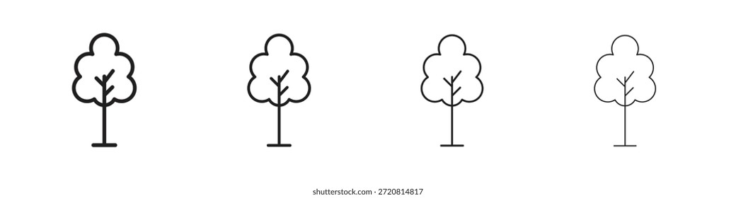 Iconos de árbol delinean diseño de Vector negro. Línea con trazo editable.
