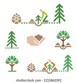 Tree icons, planting tree.
Set of colorful icons with trees and tree planting.Vector available. 