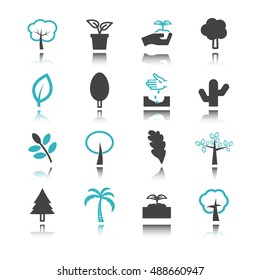 tree icons with reflection isolated on white background