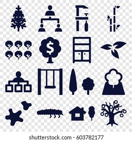 Tree icons set. set of 16 tree filled icons such as plant, bamboo, wardrobe, structure, chainsaw, caterpillar, cookie