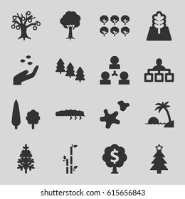 Tree icons set. set of 16 tree filled icons such as hand with seeds, bamboo, structure, caterpillar, cookie
