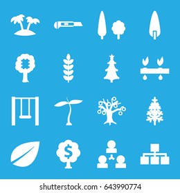 Tree icons set. set of 16 tree filled icons such as plant, leaf, cutter, palm, swing