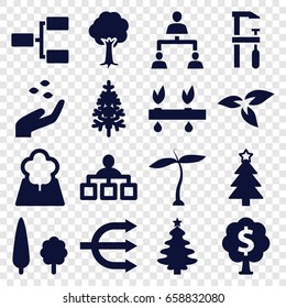 Tree icons set. set of 16 tree filled icons such as plant, hand with seeds, structure