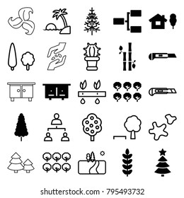 Tree icons. set of 25 editable filled and outline tree icons such as beehouse, plant, cutter, structure, cactus, cookie, island, landscape, bamboo