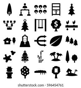 tree icons set. Set of 25 tree filled icons such as leaf, bamboo, wardrobe, caterpillar, structure, cactus, cookie, palm, swing, home on island, plant