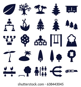 Tree icons set. set of 25 tree filled icons such as plant, beehouse, leaf, structure, cutter, palm, swing, island