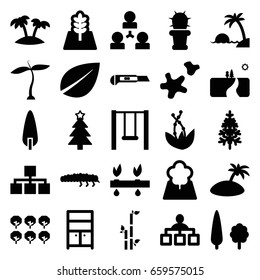 Tree icons set. set of 25 tree filled icons such as plant, leaf, bamboo, wardrobe, structure, cutter, caterpillar, cactus, cookie, palm, swing, island