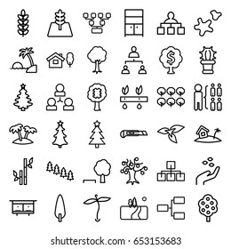 Tree icons set. set of 36 tree outline icons such as plant, beehouse, hand with seeds, bamboo, wardrobe, structure, cutter, cactus, cookie, palm, home on island, island