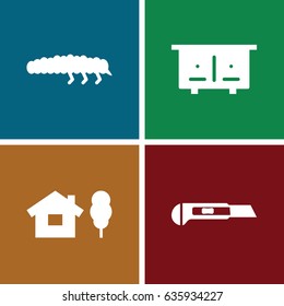 Tree icons set. set of 4 tree filled icons such as beehouse, cutter, caterpillar
