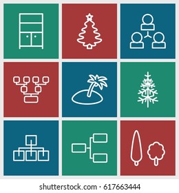 Tree icons set. set of 9 tree outline icons such as wardrobe, structure, island