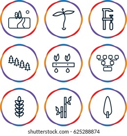 Tree icons set. set of 9 tree outline icons such as plant, bamboo, chainsaw, landscape