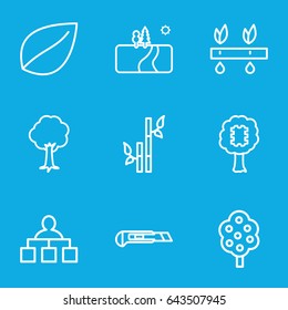Tree icons set. set of 9 tree outline icons such as leaf, bamboo, structure, cutter, landscape