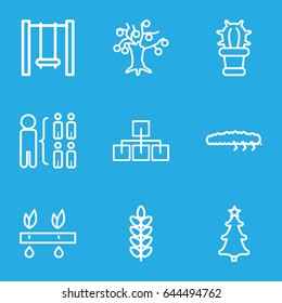 Tree icons set. set of 9 tree outline icons such as structure, caterpillar, cactus, swing