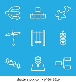 Tree icons set. set of 9 tree outline icons such as plant, structure, cookie