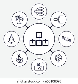Tree icons set. set of 9 tree outline icons such as structure, landscape