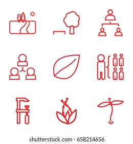 Tree icons set. set of 9 tree outline icons such as plant, leaf, structure, chainsaw, landscape