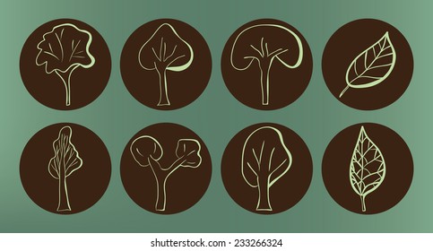 Tree icons set. Botany symbols.