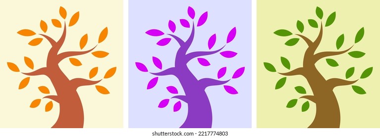 Tree icons set. Set of colorful season tree emblems. Park insignia. Vector illustration. 