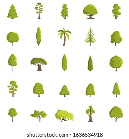 Tree icons set. Flat illustration of 25 tree vector icons isolated on white background